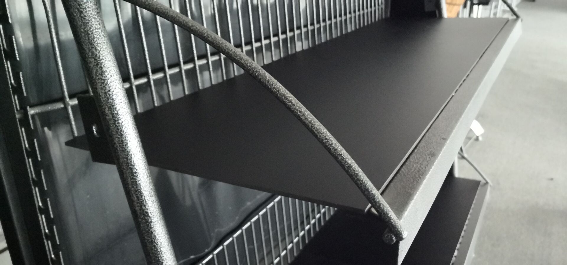 Close-up metal retail fixture