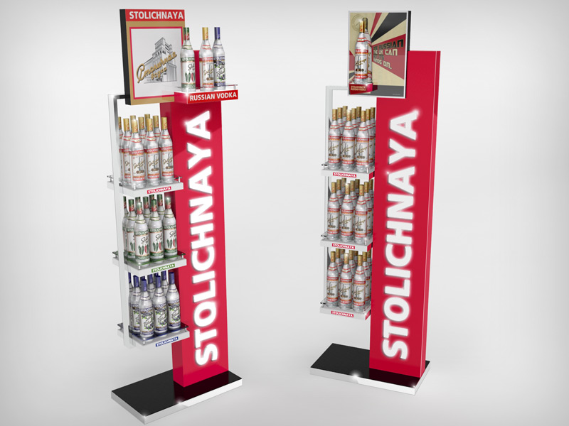 A freestanding drinks display with a modern feel