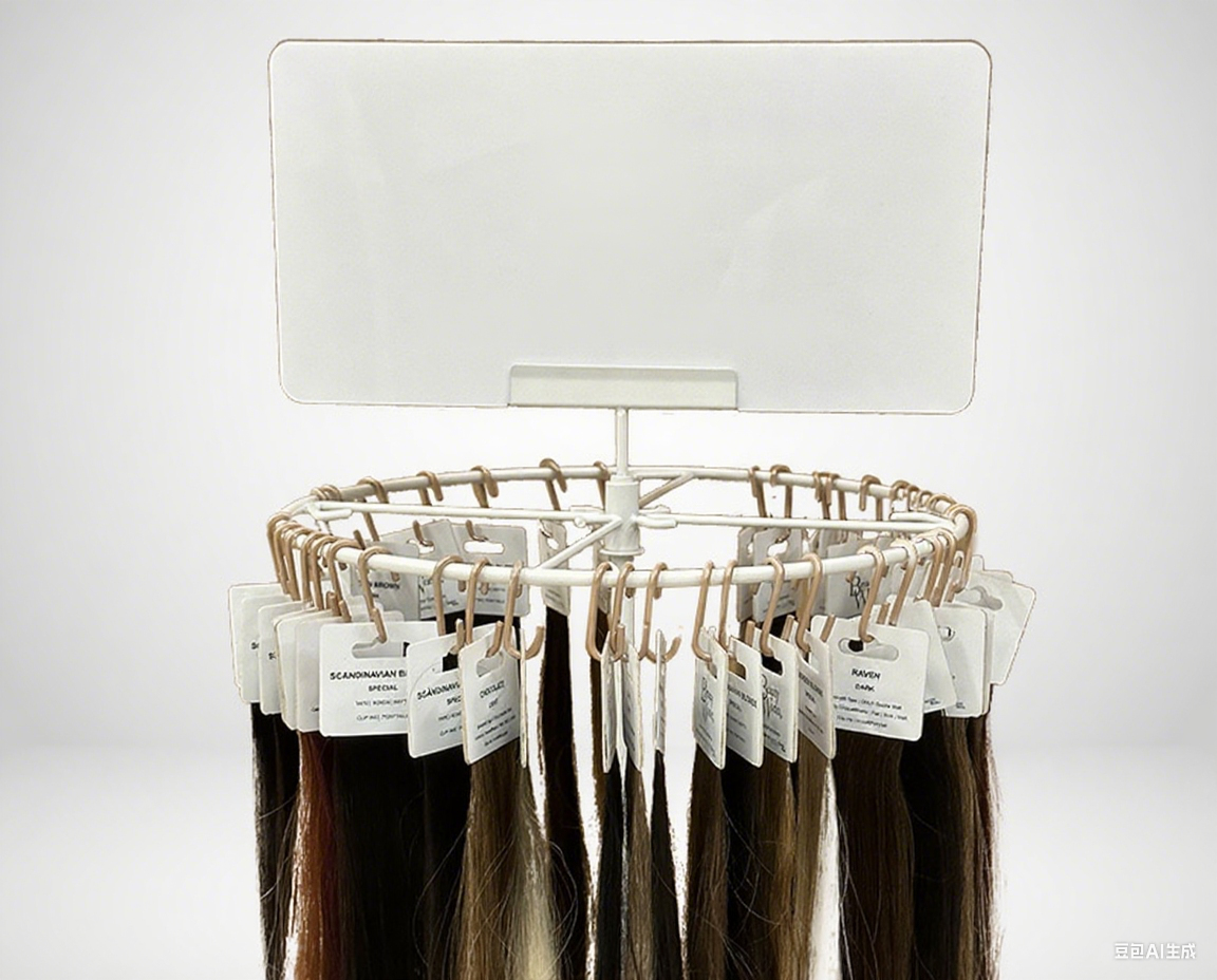 Hair extension display with an acrylic header