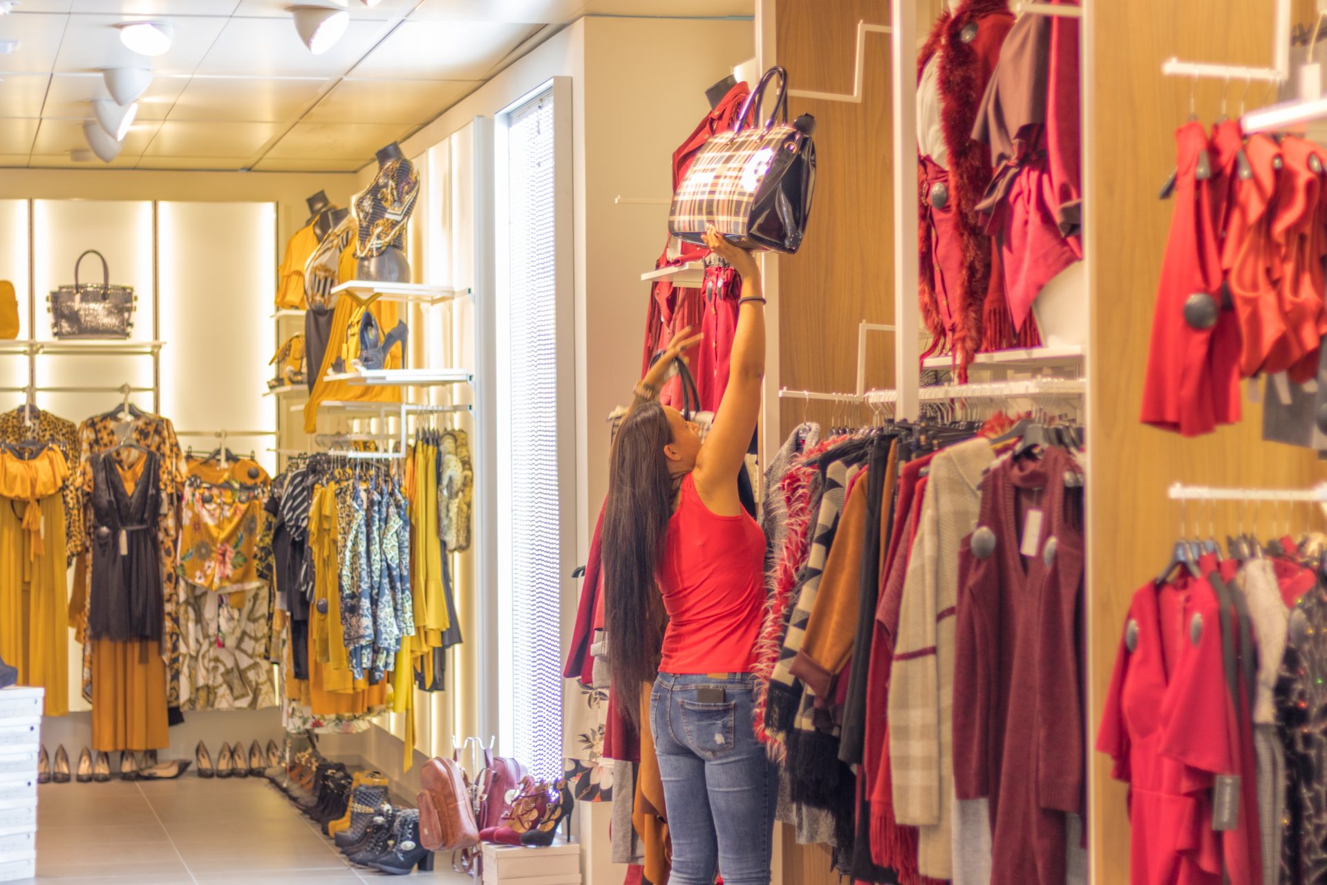 Retail clothing racks built into walls 