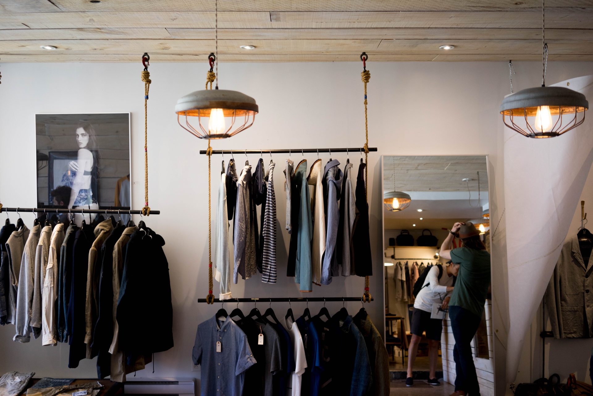A floating clothing rack, hanging down