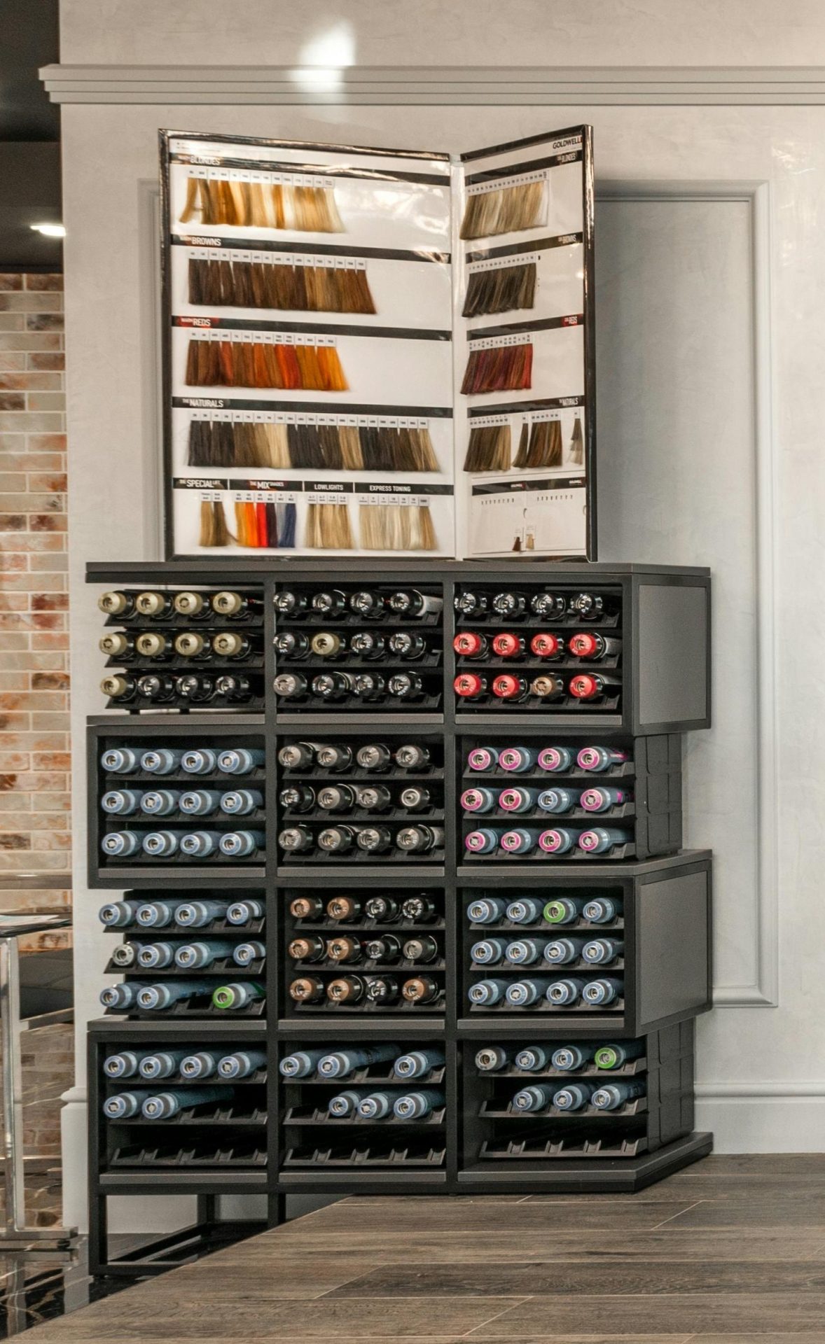 A display in a salon for hair colours