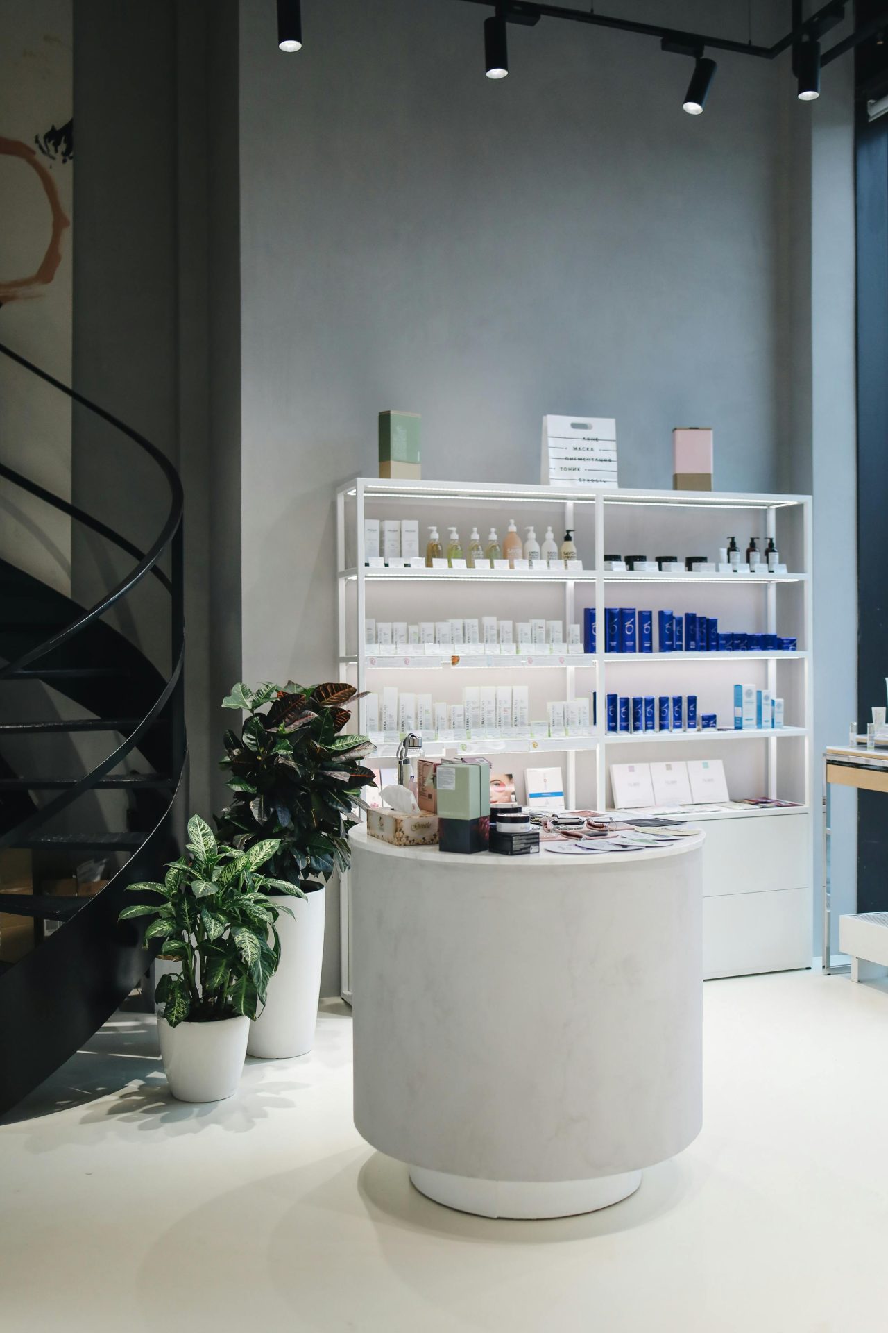 A clean and modern display in a salon fixtures
