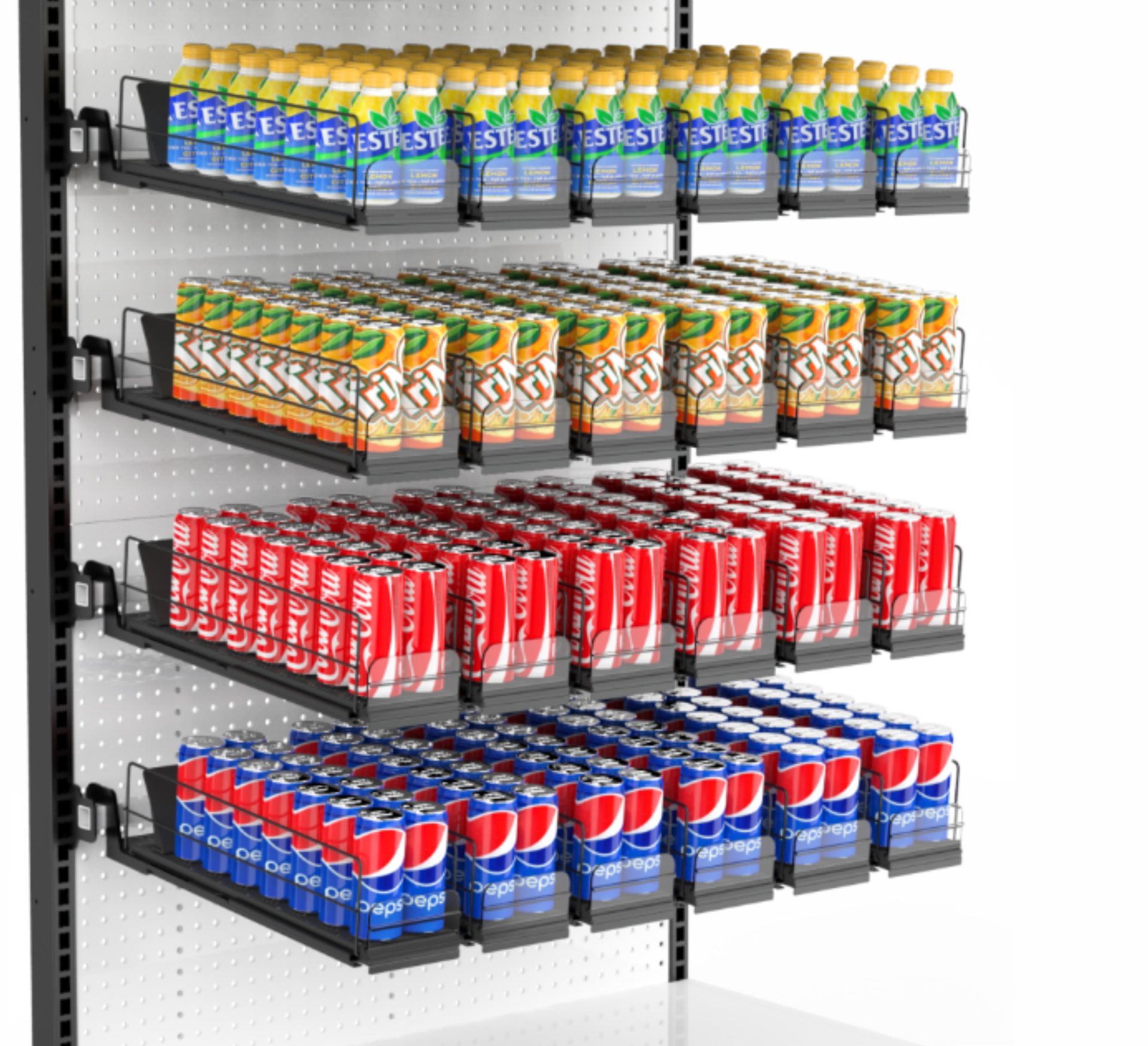 Product pushers displaying drinks