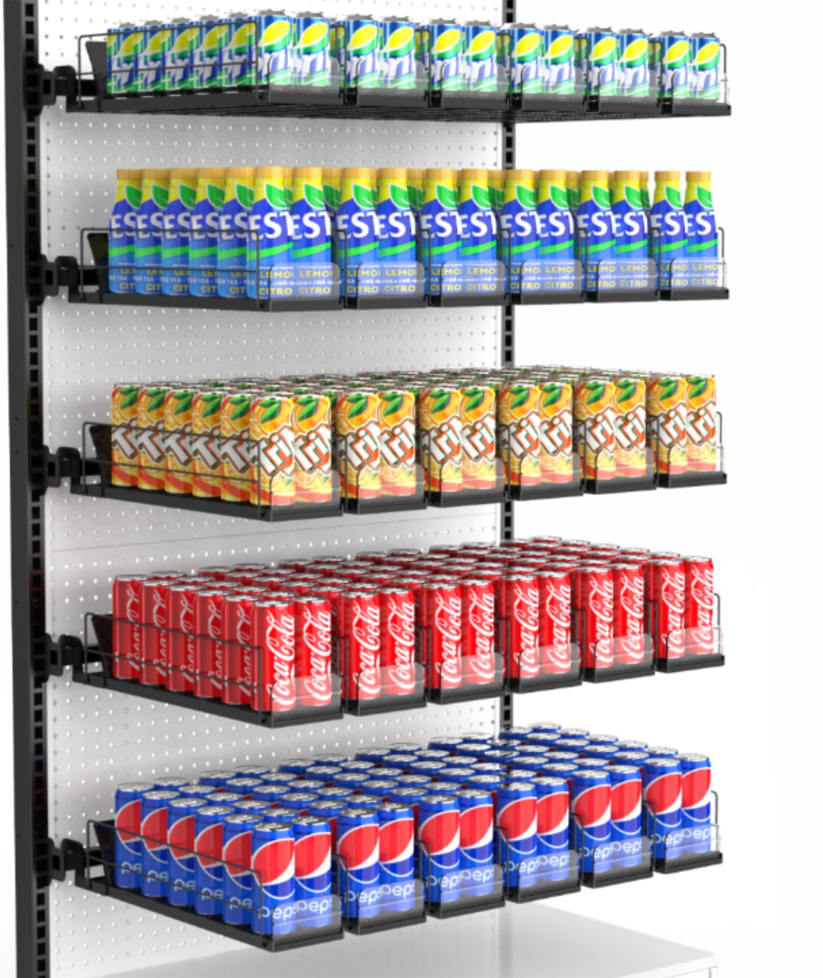 Product pushers for soft drinks that could work in a supermarket