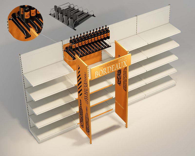 A POS display system with integrated shelf pusher system